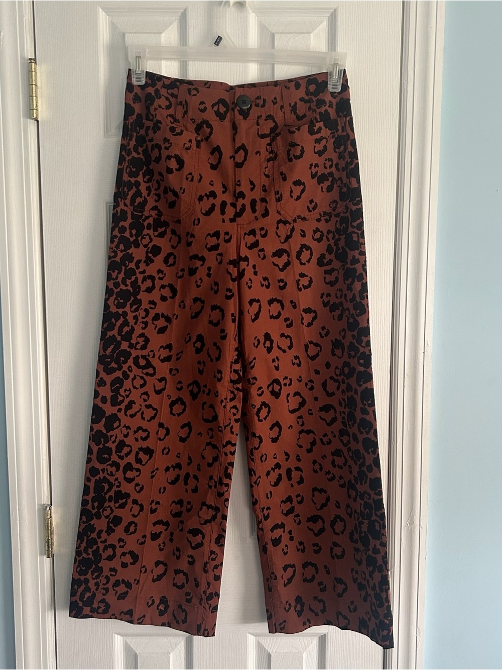 Maeve By Anthropologie The Colette Wide Leg Cropped Leopard Pants Sz 28 - Picture 2 of 10